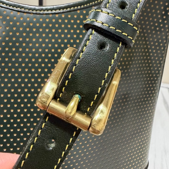 Vintage Dooney & Bourke Cabrio Green/Yellow Perforated Leather Large Hobo Bag - Picture 15 of 16